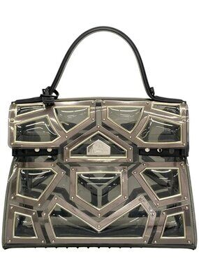 DELVAUX Tampate GM Clear Silver Black PVC Polyurethane Handbag